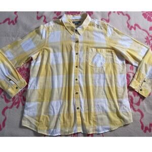 Natural Reflections 100% Cotton yellow & white pattern long sleeve plus SZ XXL